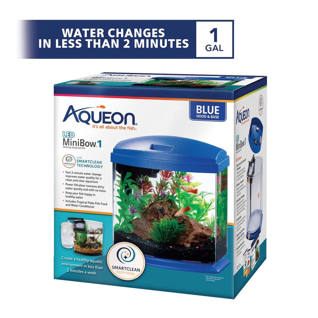 Aqueon LED MiniBow™ Kit with SmartClean™ Technology, Blue, 1 Gallon
