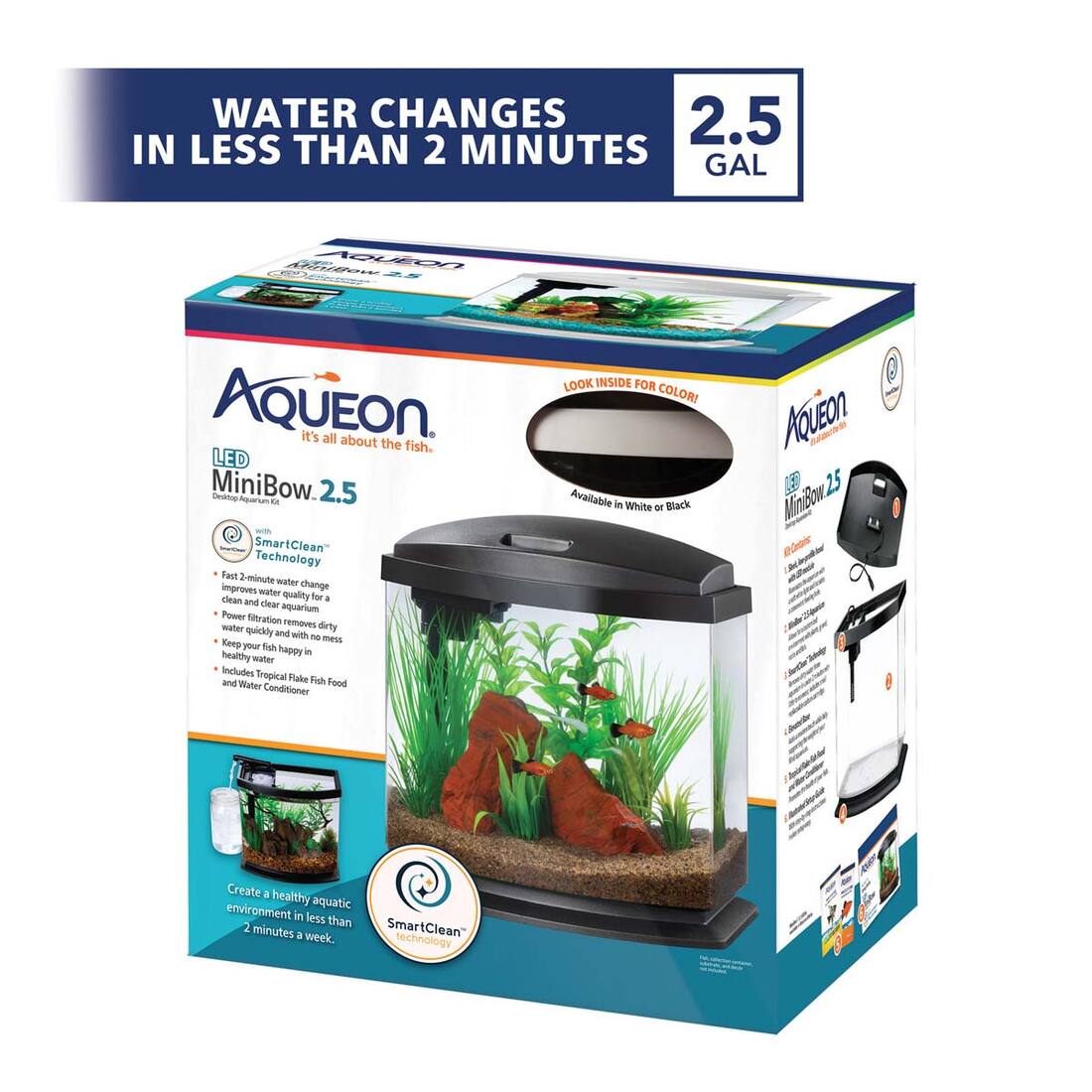 Aqueon LED MiniBow™ Kit with SmartClean™ Technology, White, 2.5 Gallon