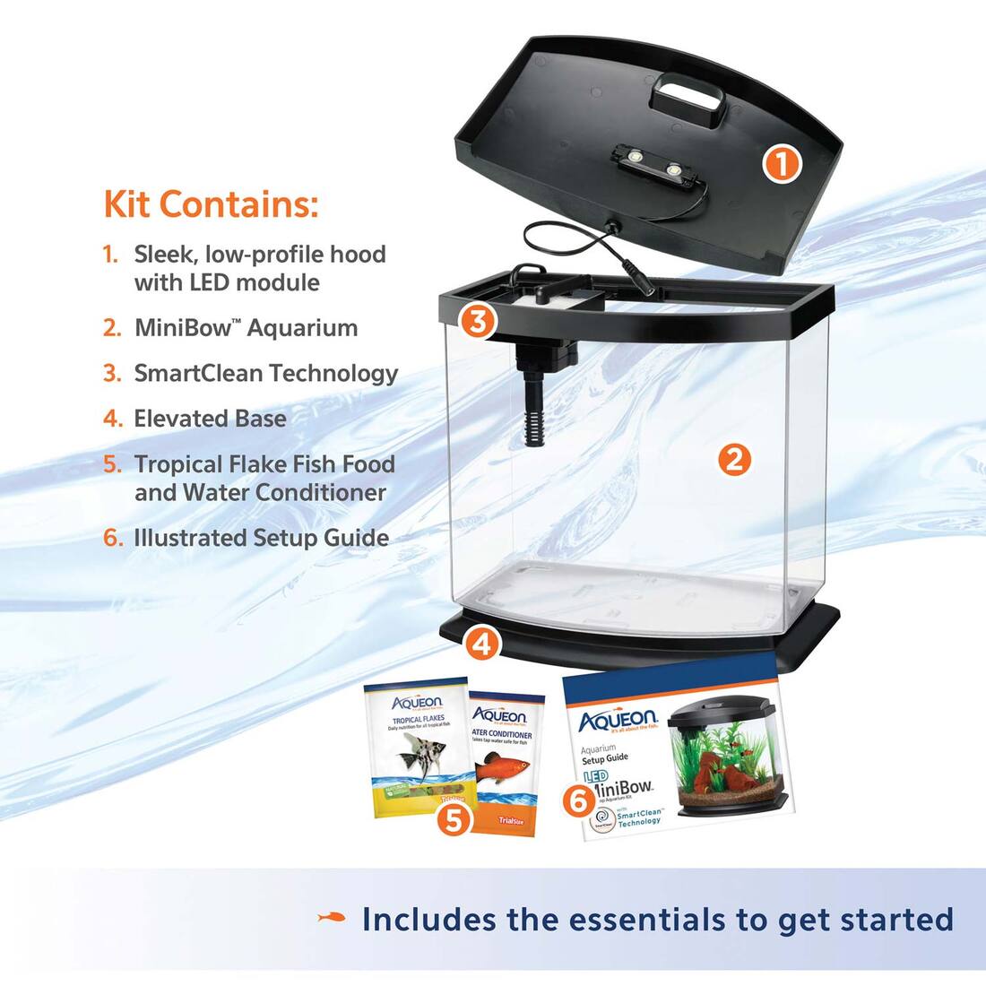 Aqueon LED MiniBow™ Kit with SmartClean™ Technology, White, 2.5 Gallon