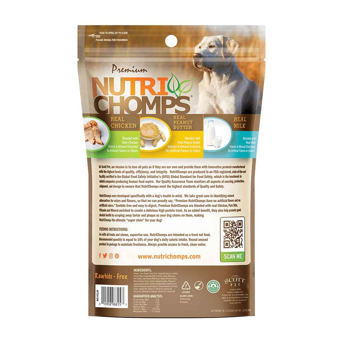 NutriChomps Dog Chews, 6-inch Braids, Real Chicken, Peanut Butter and Milk Flavors, 4 Count