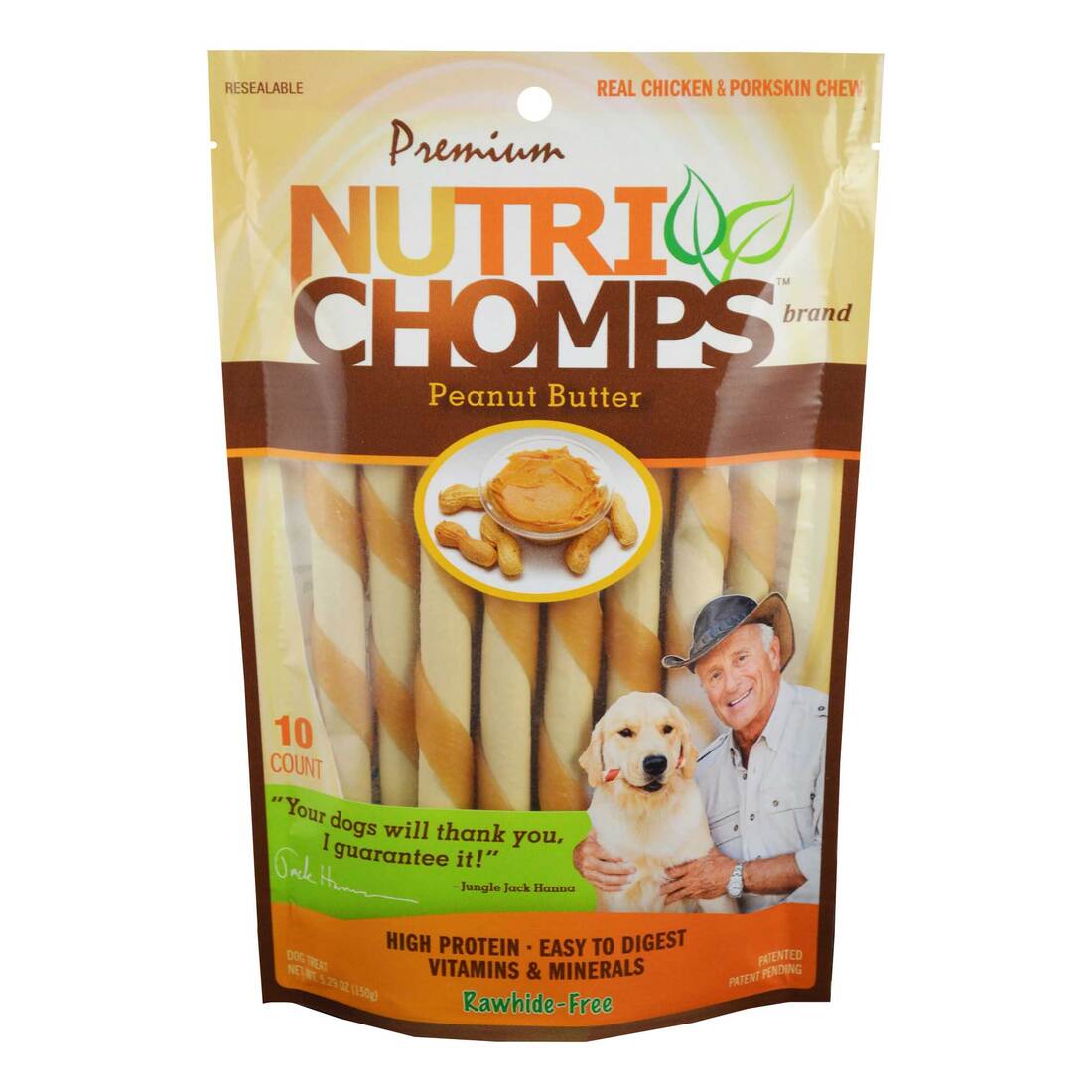 NutriChomps Dog Chews 5-inch Mini Twists, Peanut Butter, 10 Count