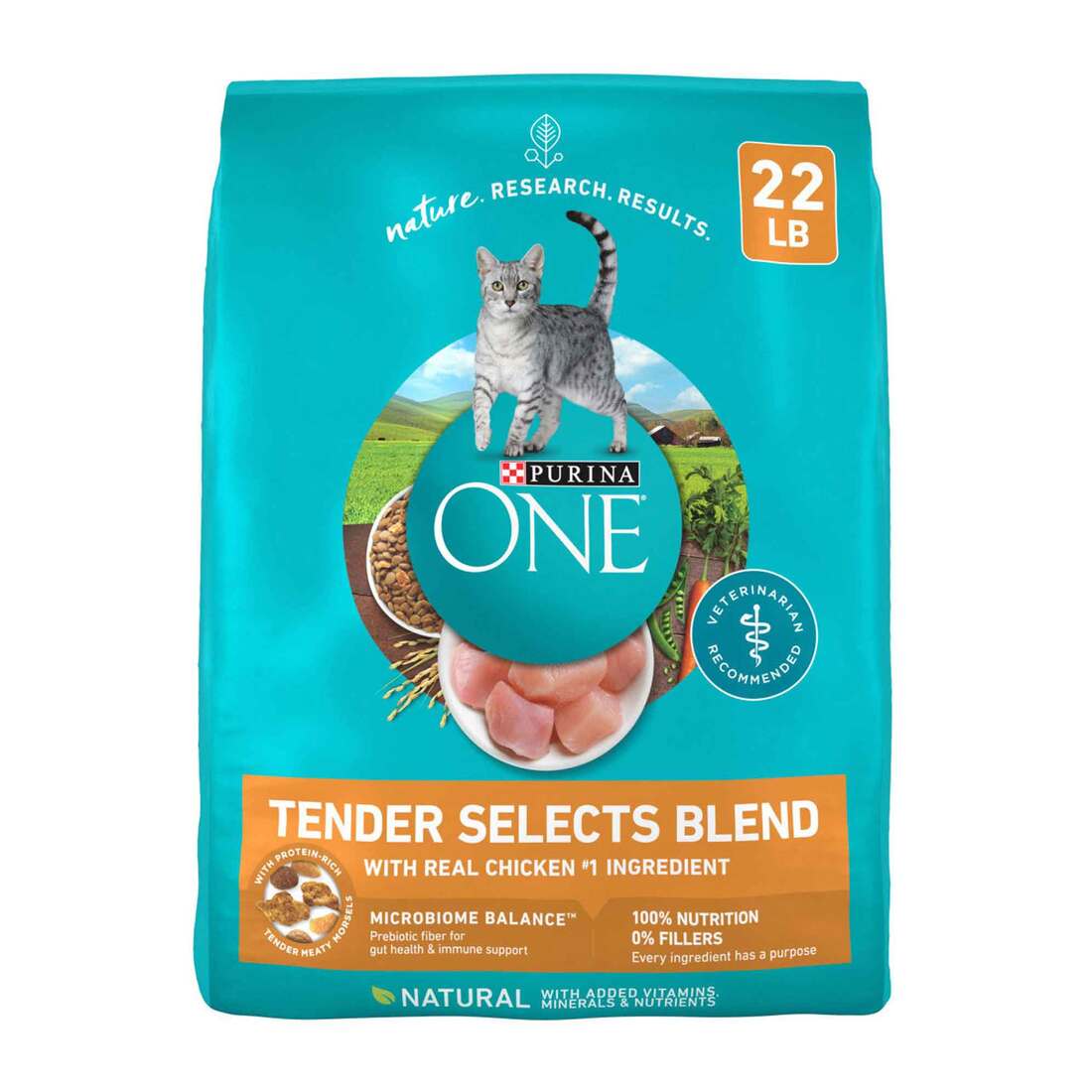 Purina ONE Natural Dry Cat Food, Tender Selects Blend With Real Chicken - 22 Pound Bag