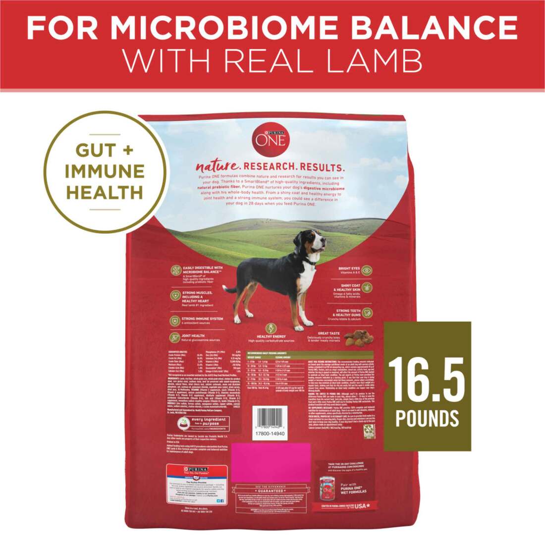 Purina ONE Dry Dog Food Lamb and Rice Formula - 16.5 Pound Bag