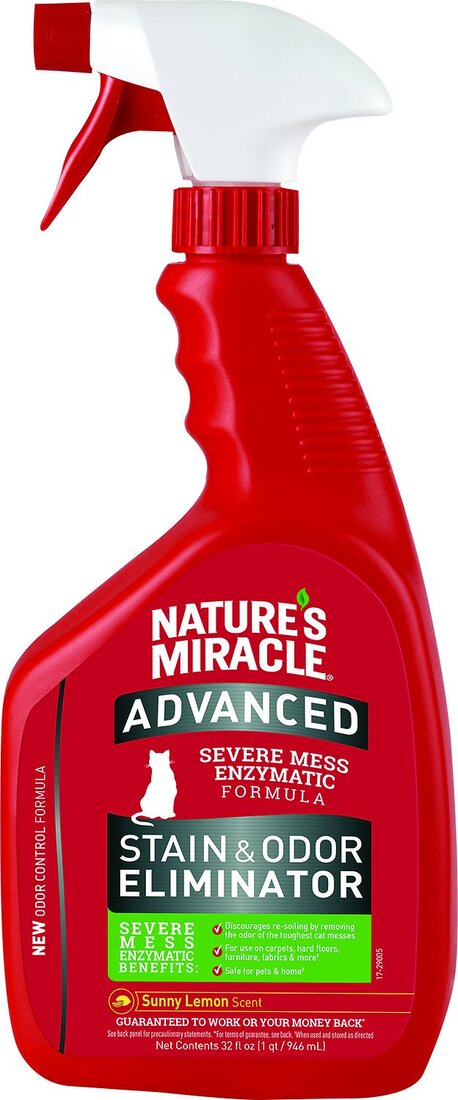 Nature's Miracle Advanced Just For Cats Stain & Odor Remover Spray Sunny Lemon, 32 Ounces