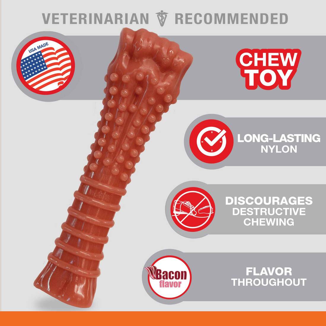 Nylabone Power Chew Flavored Durable Chew Toy, Bacon, X-Large/Souper