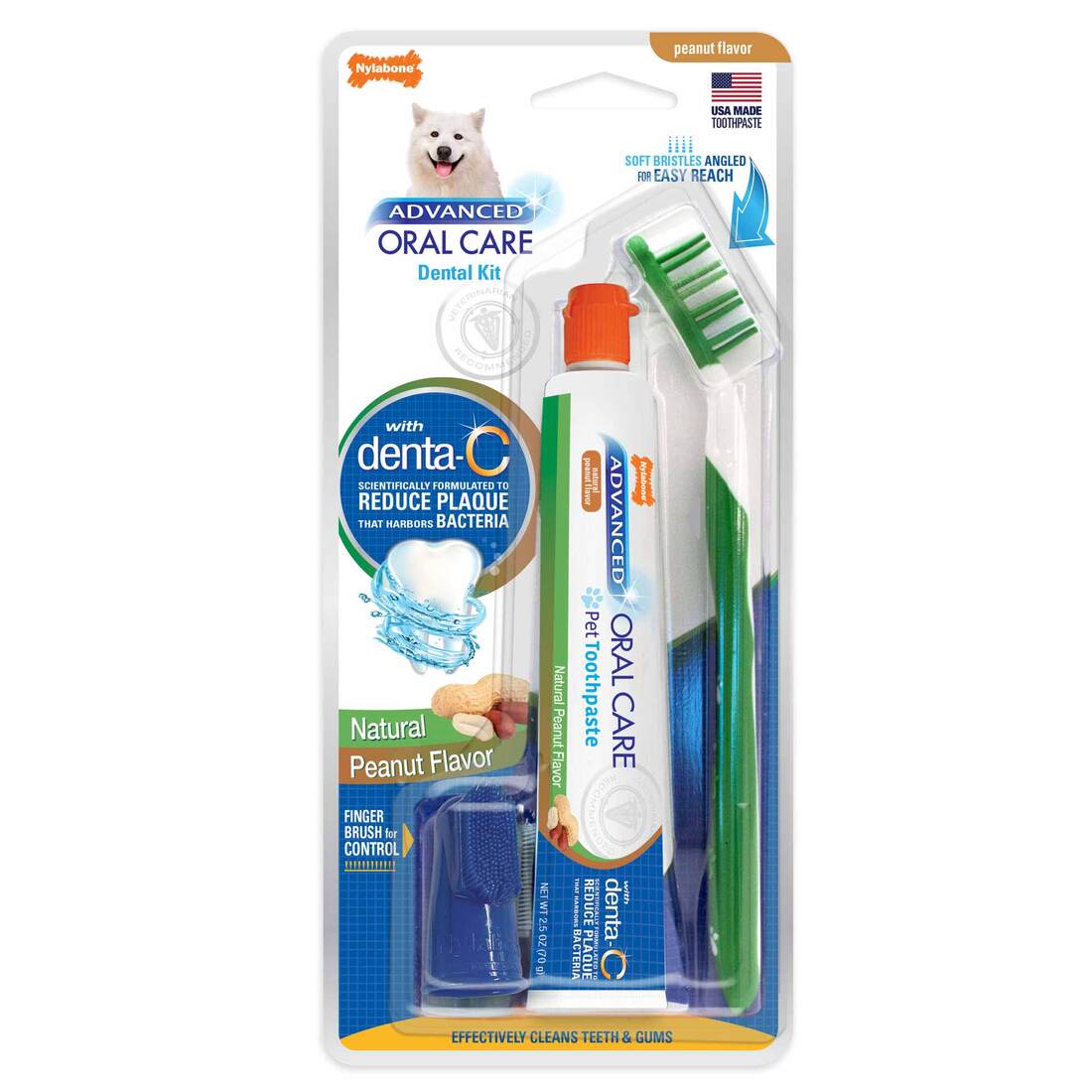 Nylabone Advanced Oral Care Natural Dog Dental Kit, Adult Dog, Peanut Butter, 3 Count