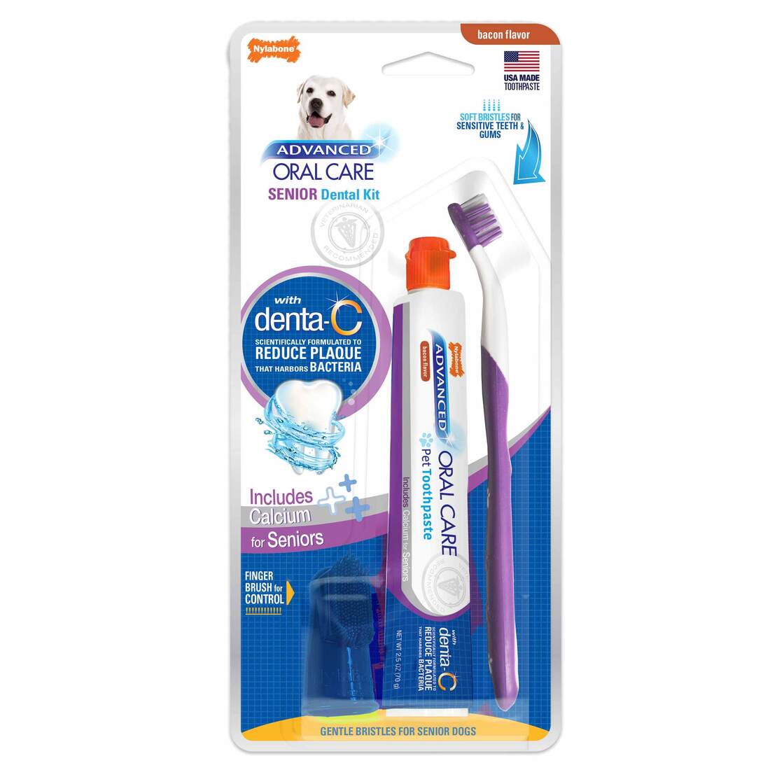 Nylabone Advanced Oral Care Senior Dog Dental Kit, Bacon, 3 Count