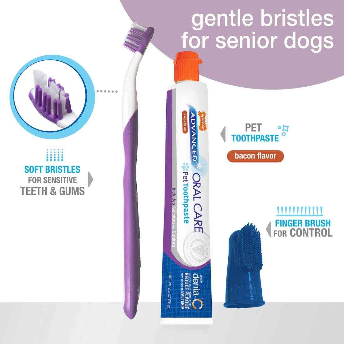 Nylabone Advanced Oral Care Senior Dog Dental Kit, Bacon, 3 Count