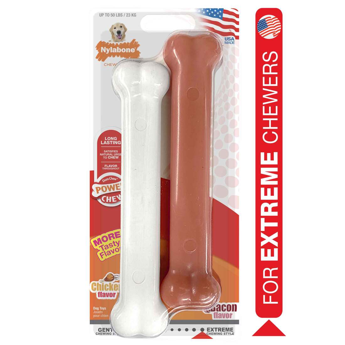 Nylabone Dura Chew Twin Pack Bacon & Chicken Dog Chew Toy, Giant Size