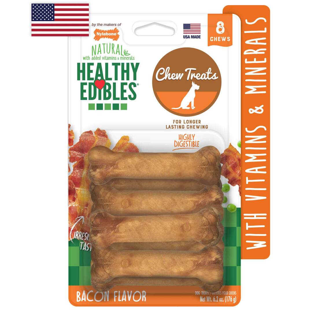 Nylabone Healthy Edibles Bacon Petite, 8 Count