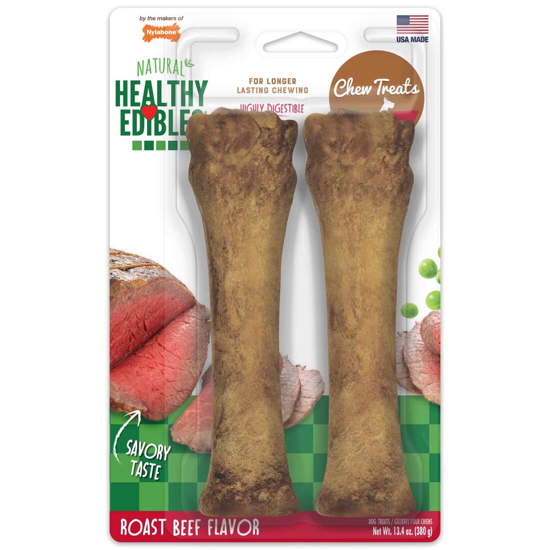 Nylabone Healthy Edibles Roast Beef Flavor Chew Treats, X-Large/Souper, +50 Pounds, 2 Count