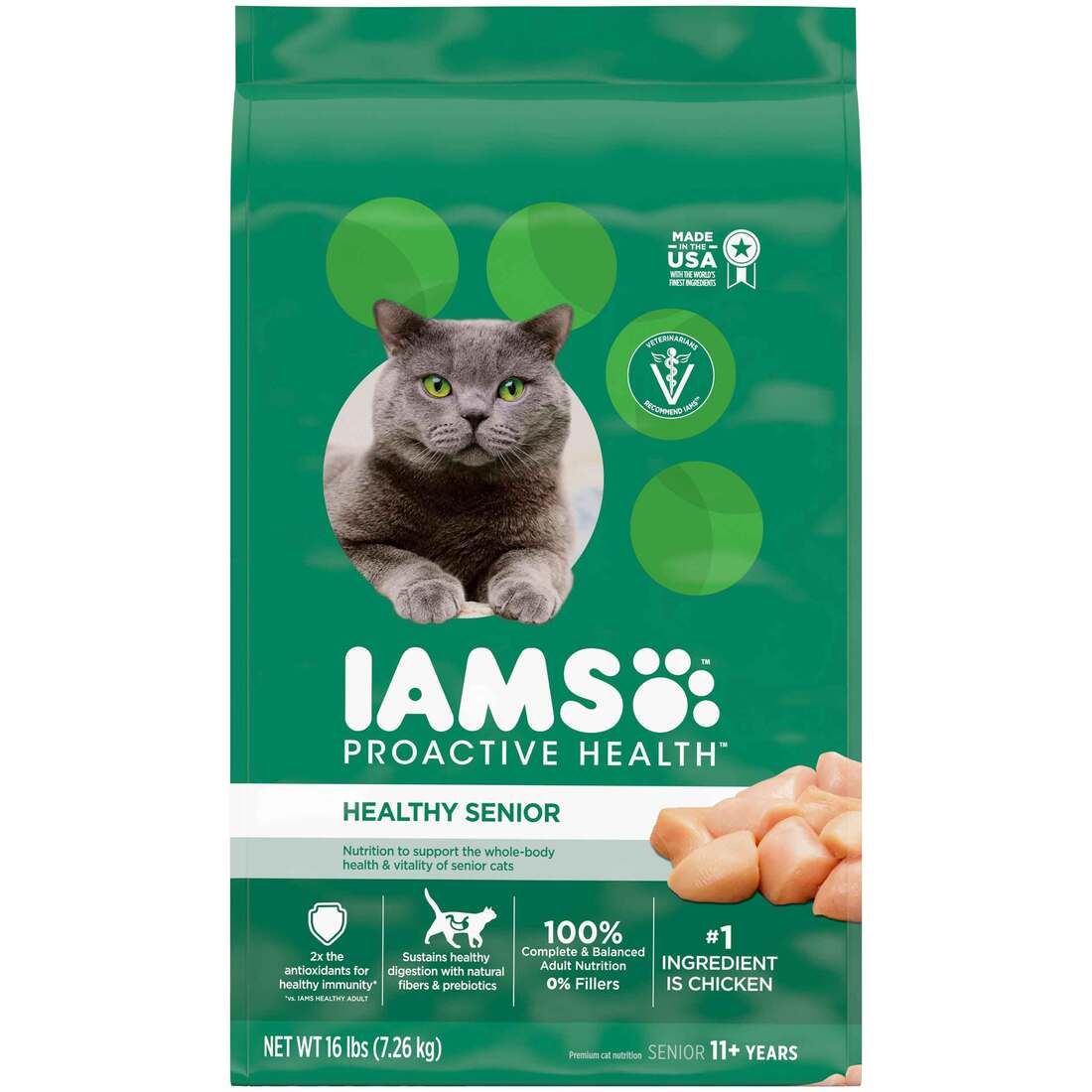 IAMS PROACTIVE HEALTH Healthy Senior Dry Cat Food with Chicken Cat Kibble, 16 Pounds