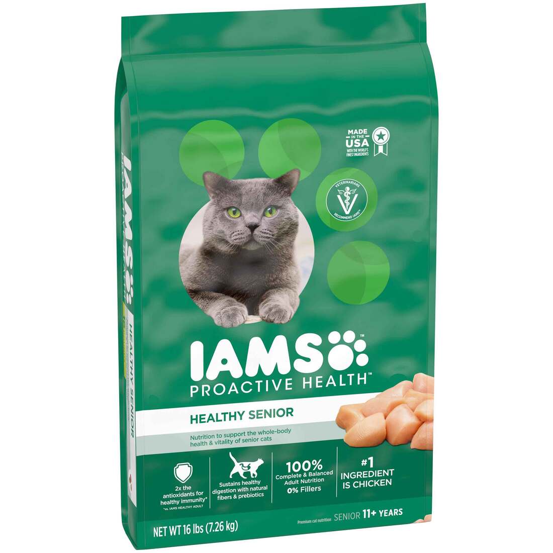 IAMS PROACTIVE HEALTH Healthy Senior Dry Cat Food with Chicken Cat Kibble, 16 Pounds