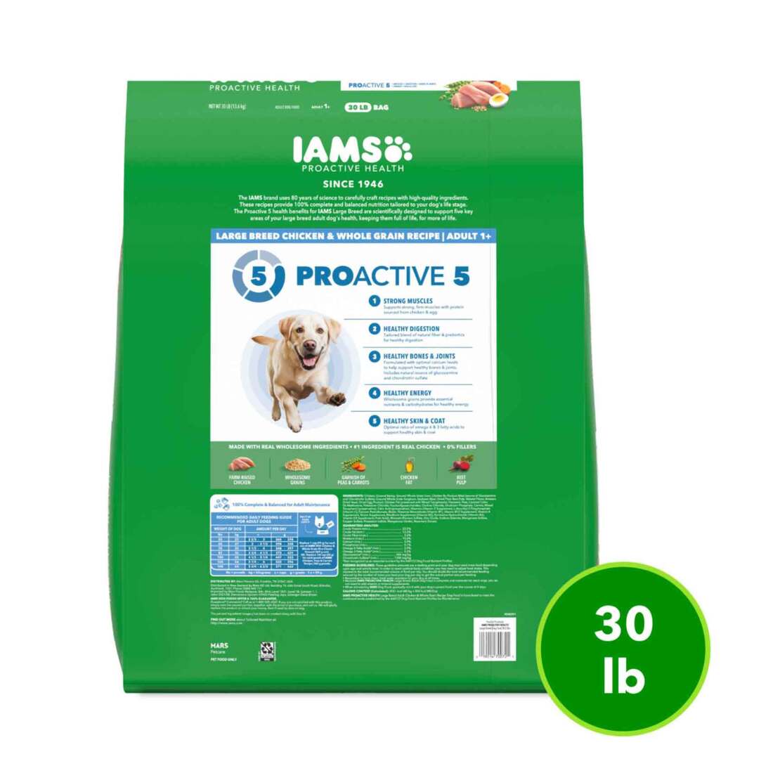 IAMS Proactive Health Large Breed Adult Dry Dog Food, Chicken & Whole Grain  Recipe, 30 Pounds | Wag N Wash