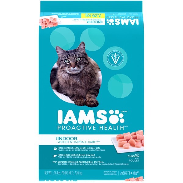 IAMS Proactive Health Indoor Weight & Hairball Care Cat Food with Chicken, 16 Pounds