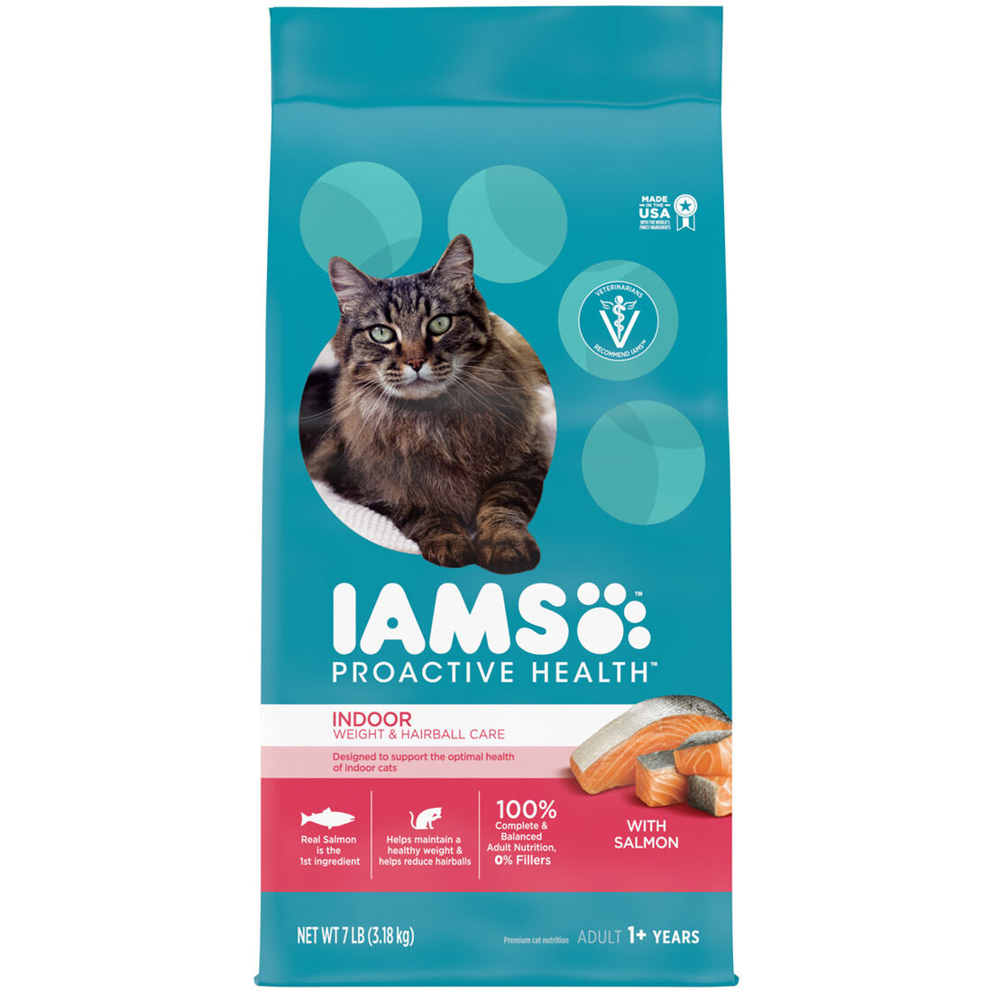 IAMS Proactive Health Indoor Weight and Hairball Care, Salmon Dry Cat Food, 7 Pounds