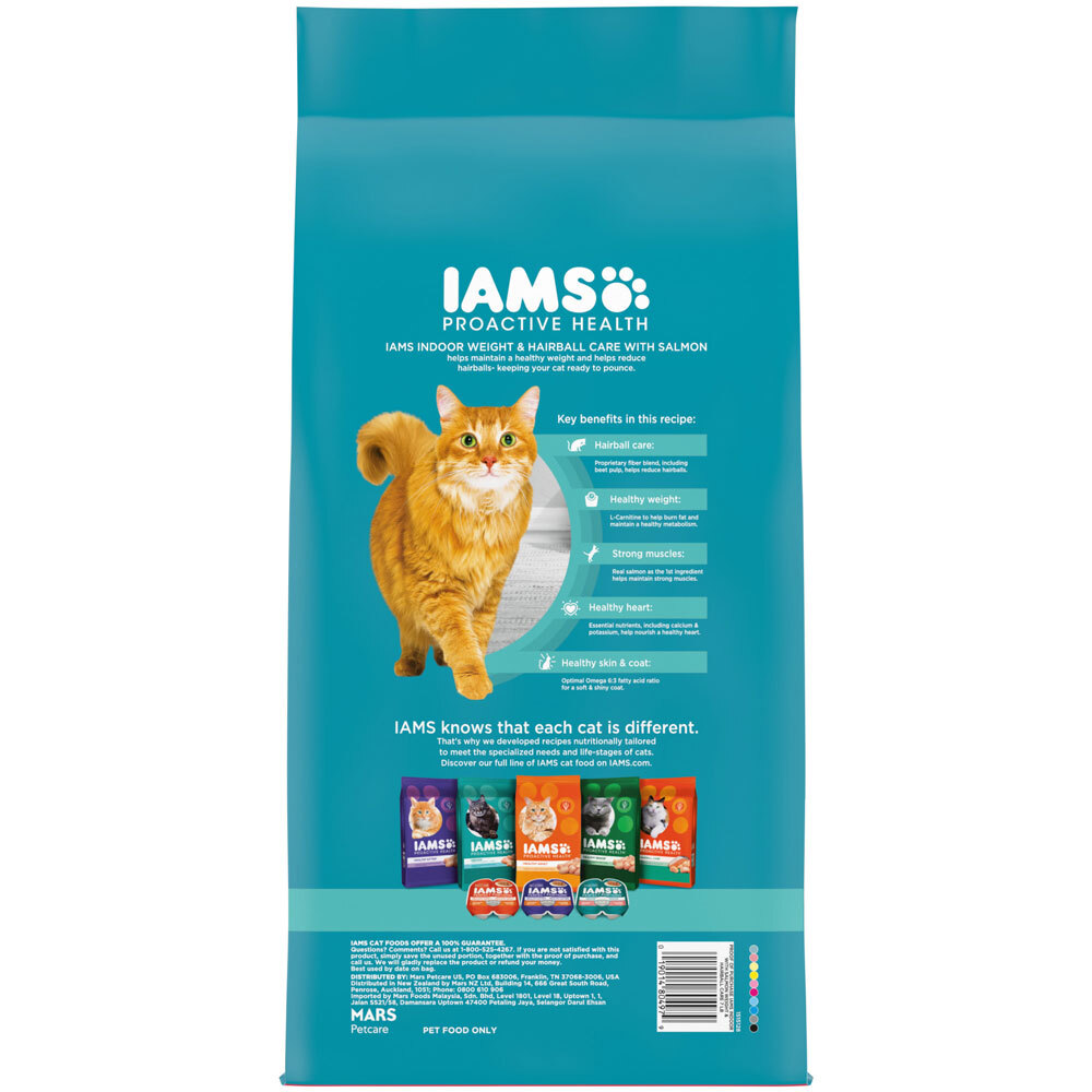 IAMS Proactive Health Indoor Weight and Hairball Care, Salmon Dry Cat Food, 7 Pounds