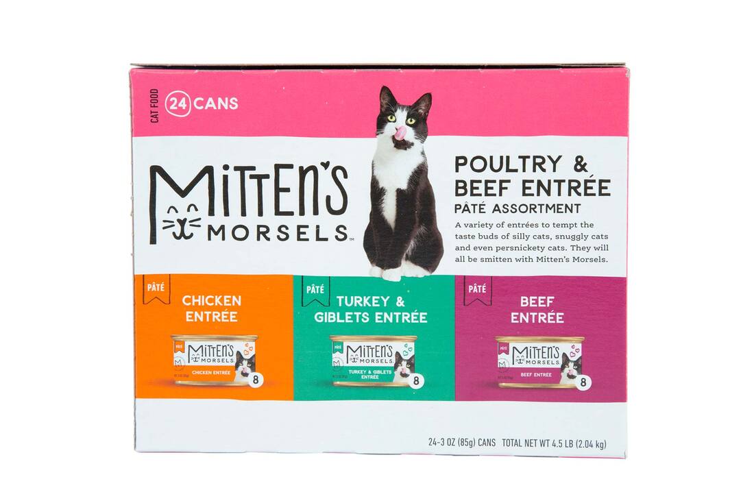 Mitten's Morsels Wet Cat Food, Poultry & Beef Pâté Variety Pack (24), 3 Ounces