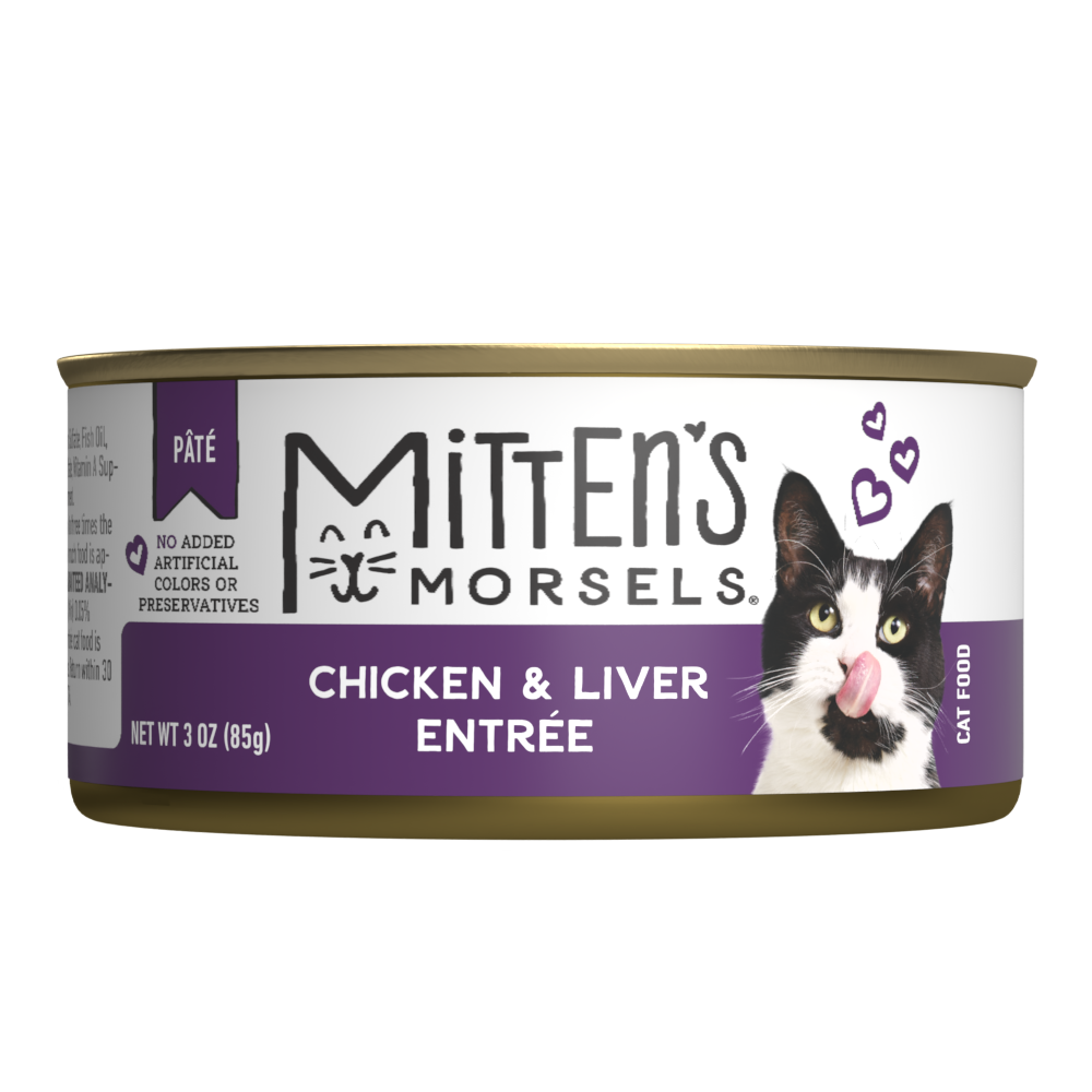 Mitten's Morsels Wet Cat Food, Liver and Chicken Entrée Pate, 3 Ounces