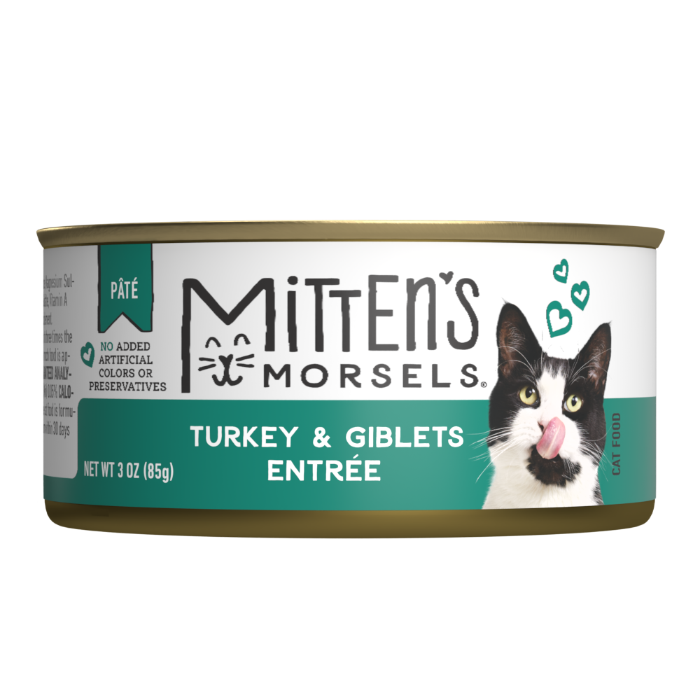 Mitten's Morsels Wet Cat Food, Turkey and Giblets Entrée Pate, 3 Ounces