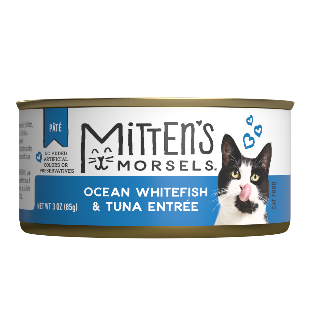 Mitten's Morsels Wet Cat Food, Ocean Whitefish and Tuna Entrée Pate, 3 Ounces