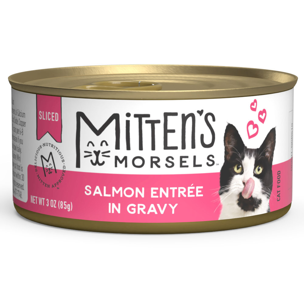 Mitten's Morsels Wet Cat Food, Sliced Salmon In Gravy Entrée, 3 Ounces