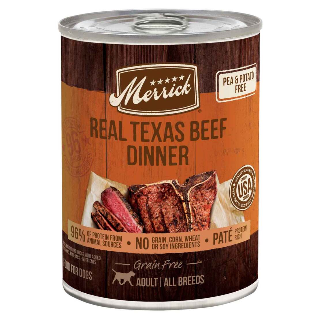 Merrick Grain Free Premium And Natural Canned Dog Food, Soft And Healthy Wet Recipe, Real Texas Beef