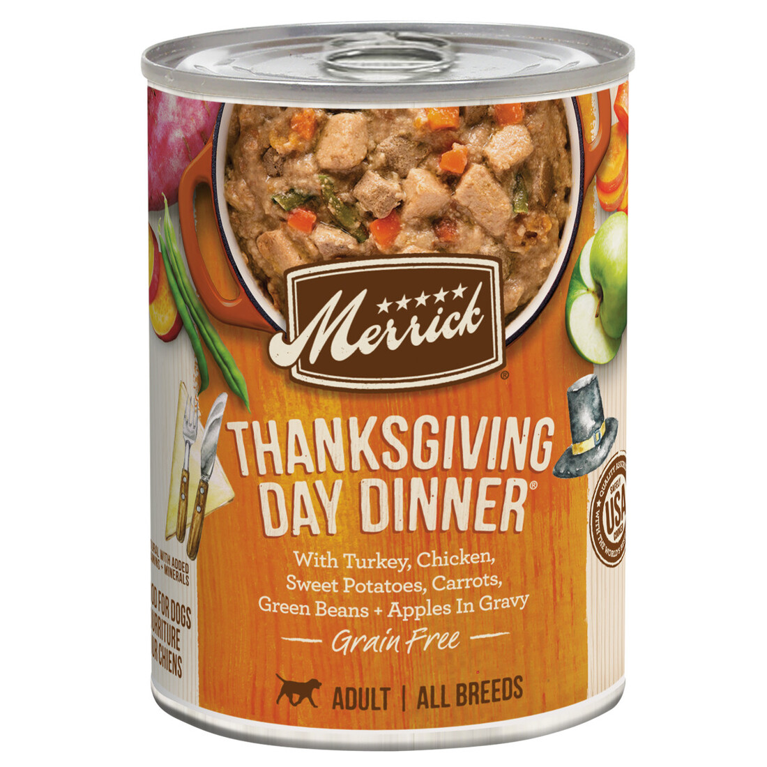 Merrick Grain Free Wet Dog Food, Premium Gluten Free Canned Adult Dog Food, Thanksgiving Day Dinner 