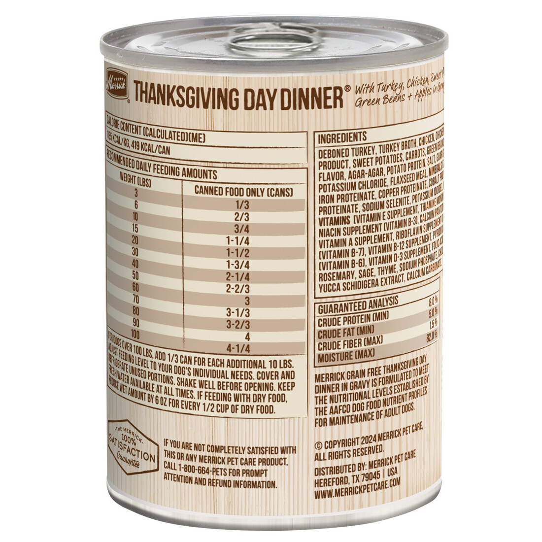 Merrick Grain Free Wet Dog Food, Premium Gluten Free Canned Adult Dog Food, Thanksgiving Day Dinner 