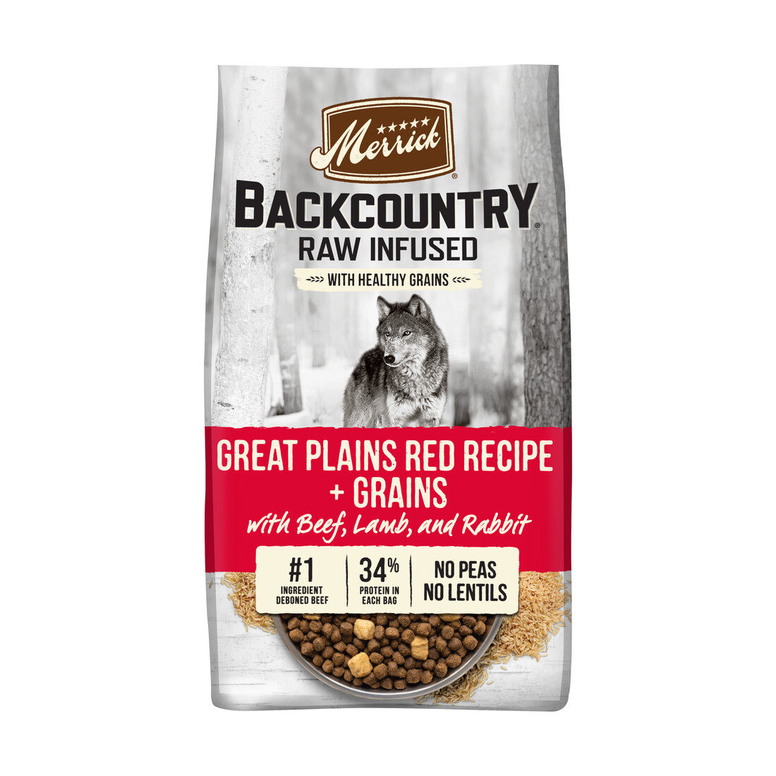 Merrick Backcountry Raw Infused Dry Dog Food Great Plains Red Recipe With Healthy Grains - 20 Pound 