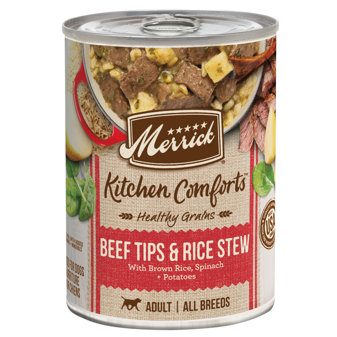 Merrick Kitchen Comforts Healthy And Natural Canned Adult Dog Food With Gravy, Beef Tips And Rice St