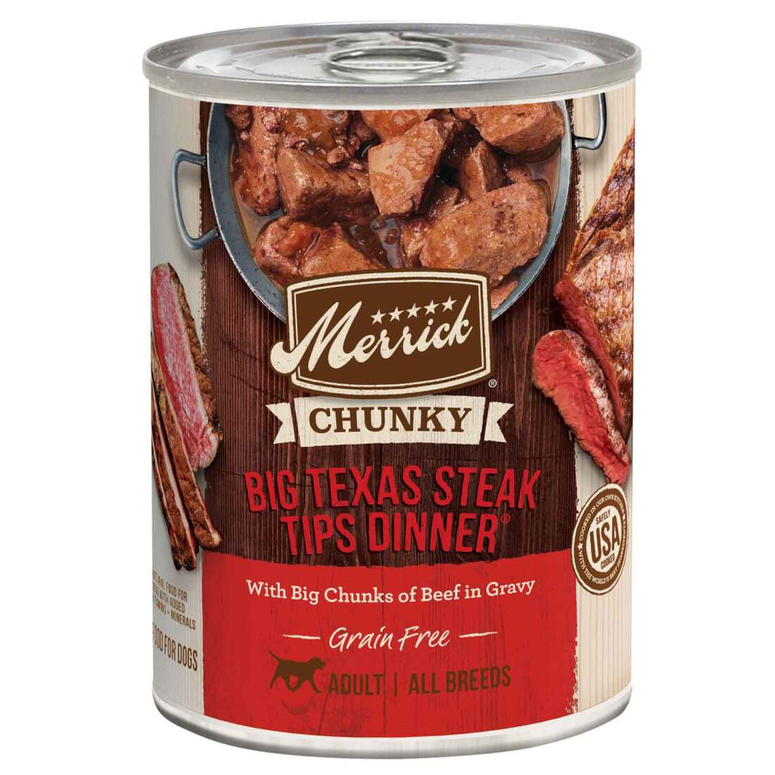 Merrick Chunky Grain Free Premium And Wholesome Canned Dog Food, Real Meat Big Texas Steak Tips Dinn