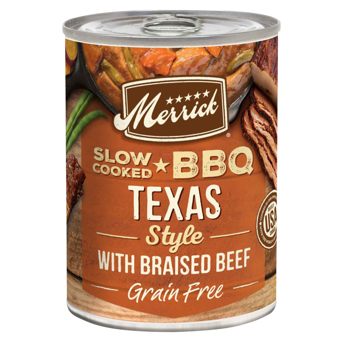 Merrick Slow-Cooked BBQ Premium Healthy Real Meat Grain Free Canned Dog Food, Texas Style With Brais