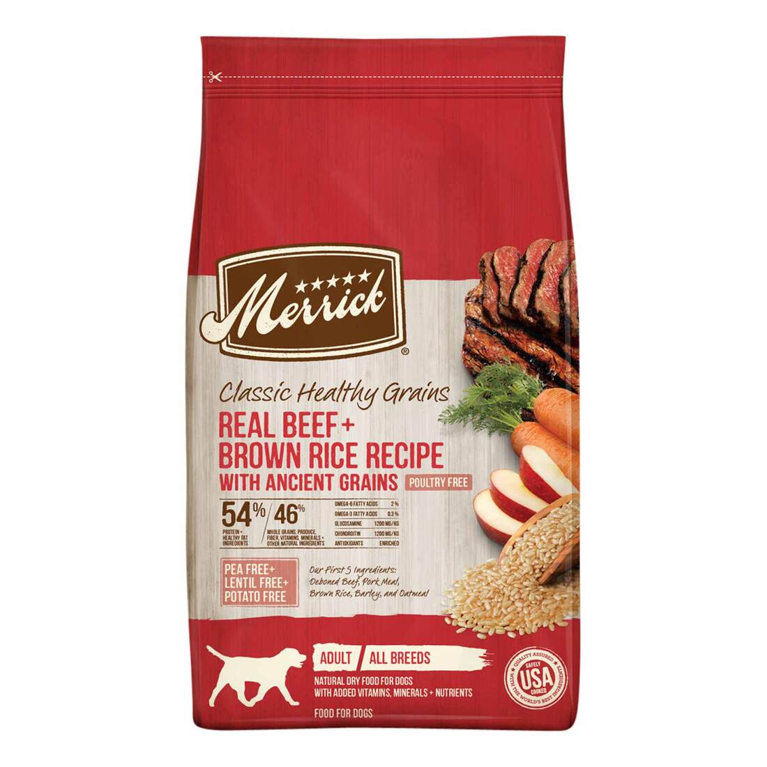 Merrick Classic Healthy Grains Dry Dog Food Real Beef + Brown Rice Recipe with Ancient Grains - 25 P