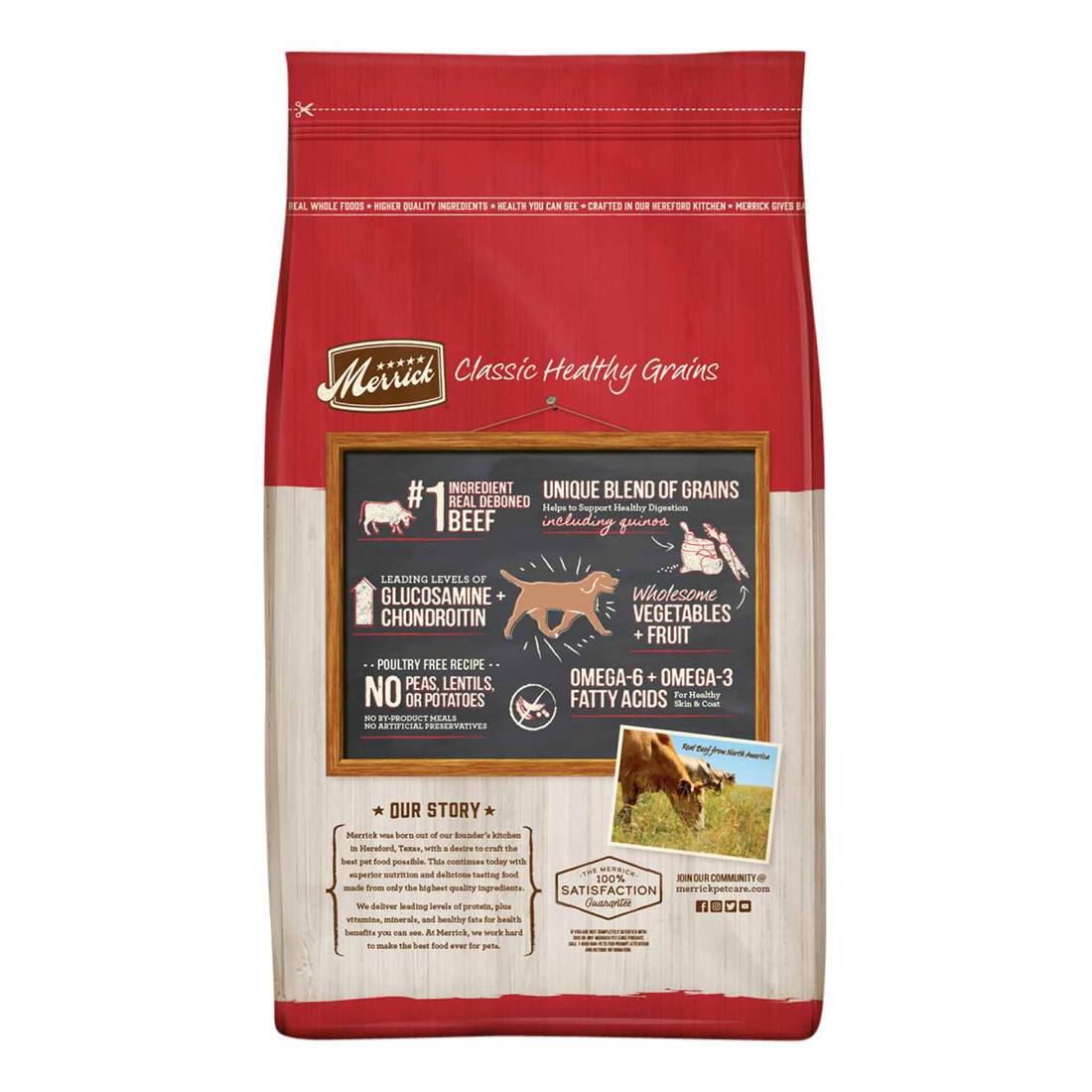 Merrick Classic Healthy Grains Dry Dog Food Real Beef + Brown Rice Recipe with Ancient Grains - 25 P