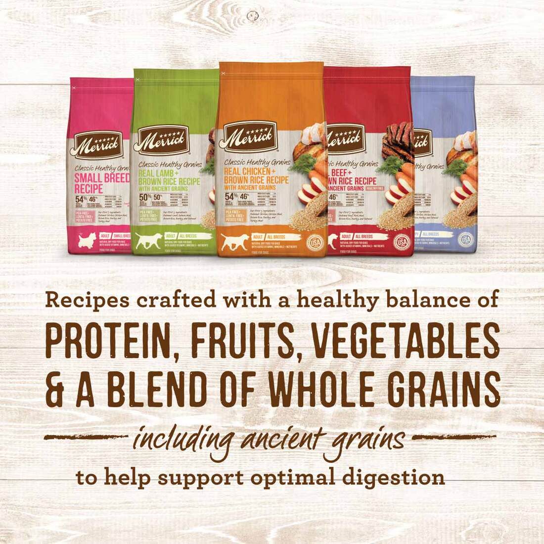 Merrick Classic Healthy Grains Dry Dog Food Real Beef + Brown Rice Recipe with Ancient Grains - 25 P