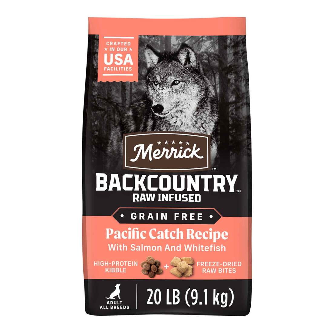 Merrick Backcountry Grain Free Dry Adult Dog Food, Kibble With Freeze Dried Raw Pieces, Pacific Catc