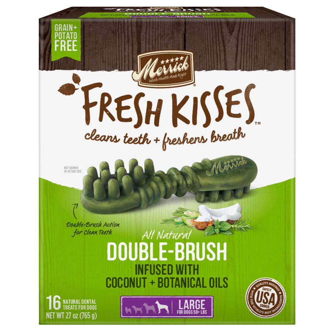 Merrick Fresh Kisses Natural Dental Chews Infused With Coconut And Botanical Oils For Large Dogs Ove