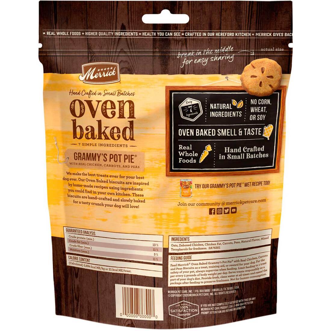 Merrick Oven Baked Dog Treats - Grammy's Pot Pie with Real Chicken, Carrots & Peas - 11 Ounce Bag