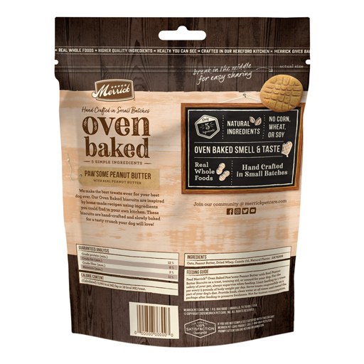 Merrick Oven Baked Dog Treats - Paw'some Peanut Butter with Real Peanut Butter - 11 Ounce Bag