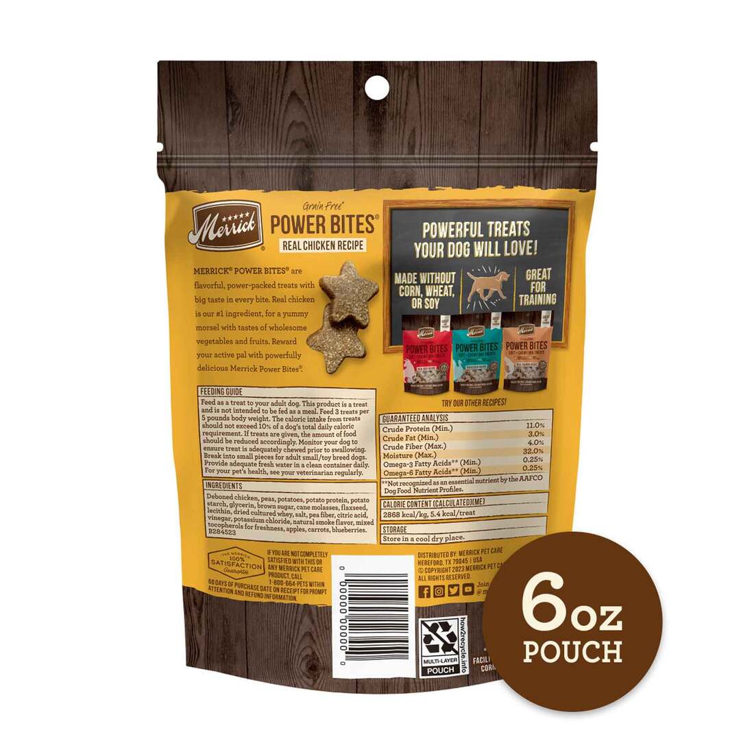Merrick Power Bites Natural Soft And Chewy Dog Treats, Real Chicken Recipe - 6 Ounce Bag