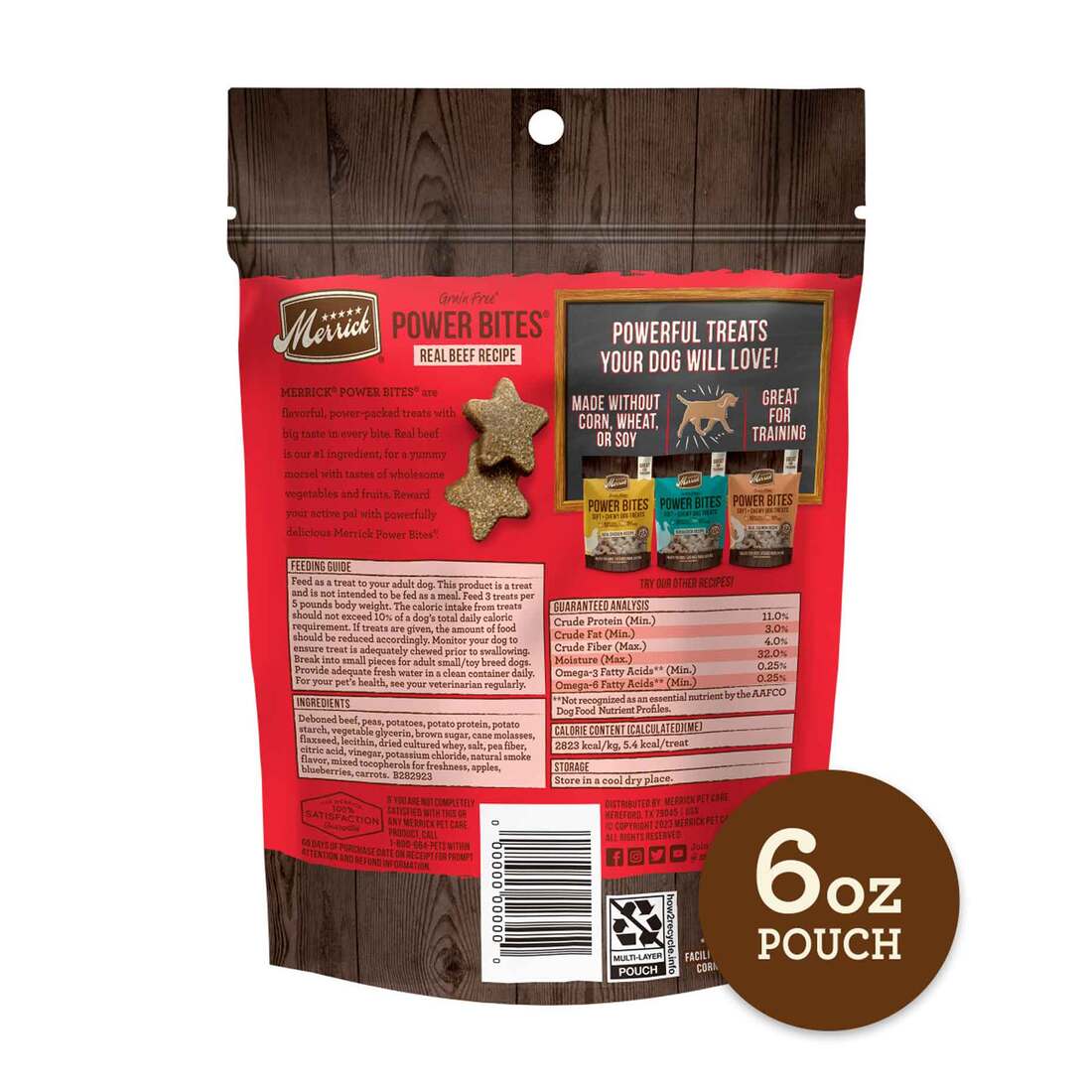 Merrick Power Bites Natural Soft And Chewy Dog Treats, Real Beef Recipe - 6 Ounce Bag