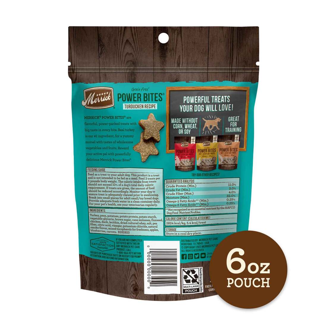 Merrick Power Bites Natural Soft And Chewy Dog Treats, Real Turducken Recipe - 6 Ounce Bag