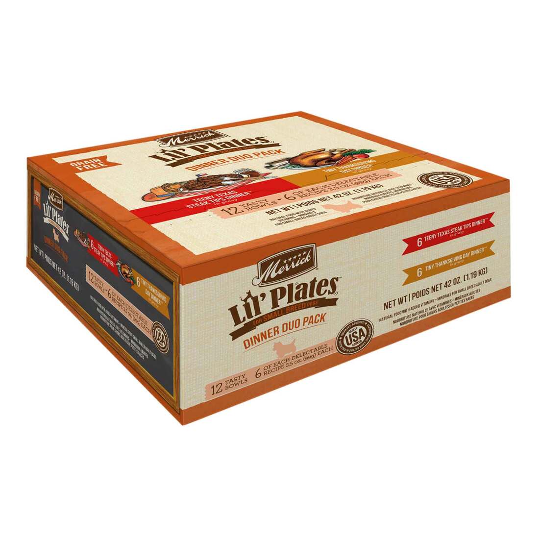 Merrick Lil’ Plates Grain Free Dinner Duos Soft Natural Wet Small Dog Food Variety Pack, Beef And Tu