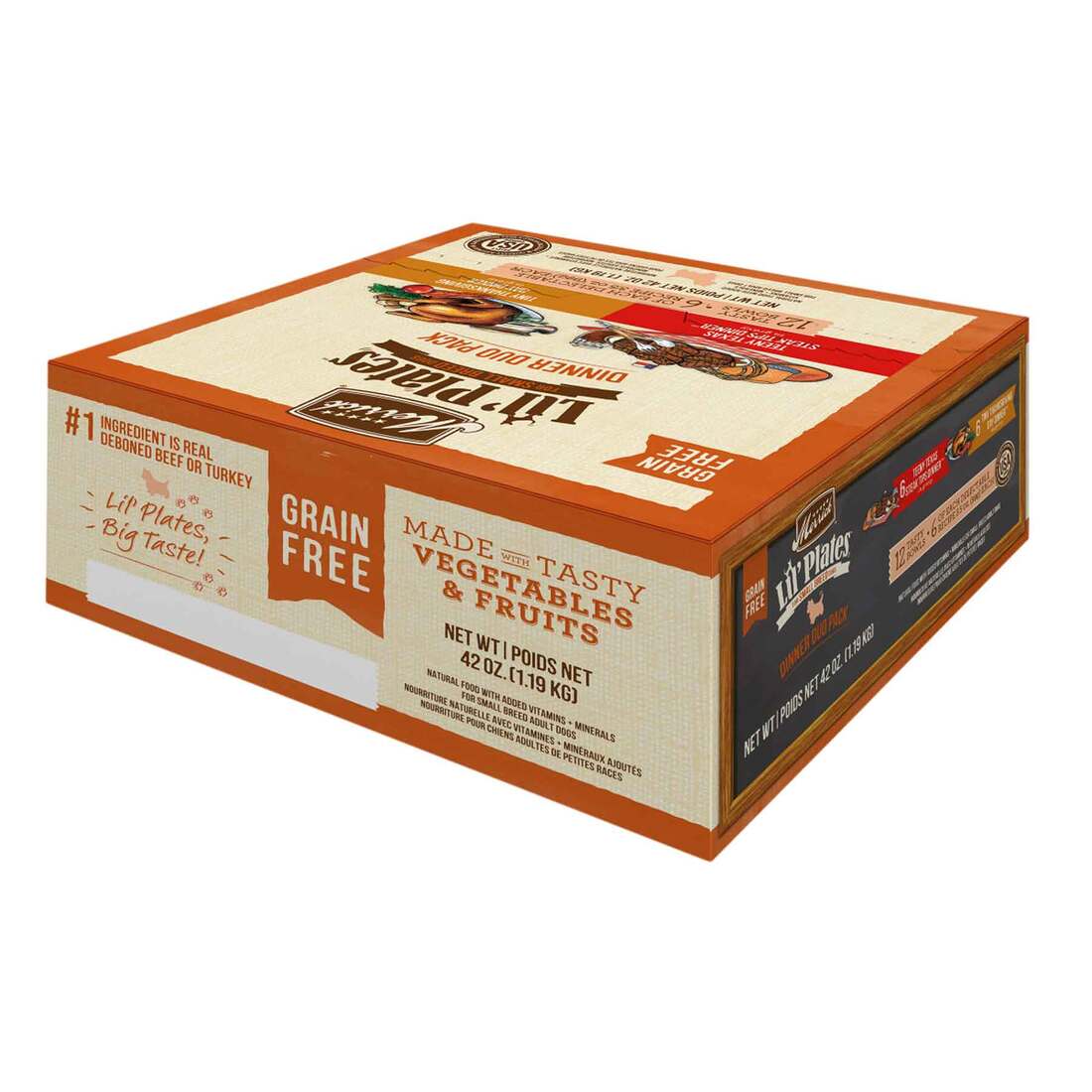 Merrick Lil’ Plates Grain Free Dinner Duos Soft Natural Wet Small Dog Food Variety Pack, Beef And Tu
