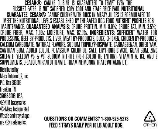 Cesar Canine Cuisine With Duck Dog Food Trays, 3.5 Ounces