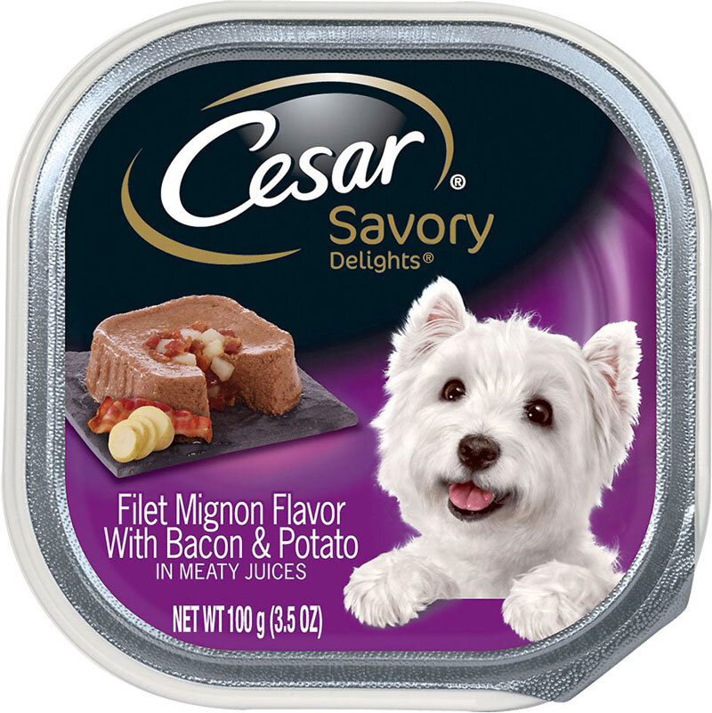 Cesar Savory Delights Filet Mignon Flavor With Bacon & Potato Dog Food Trays, 3.5 Ounces