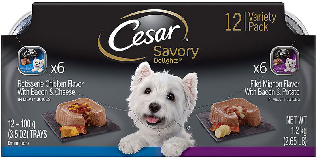 Cesar Savory Delights Variety Pack Rotisserie Chicken & Filet Mignon Dog Food (12 Count)