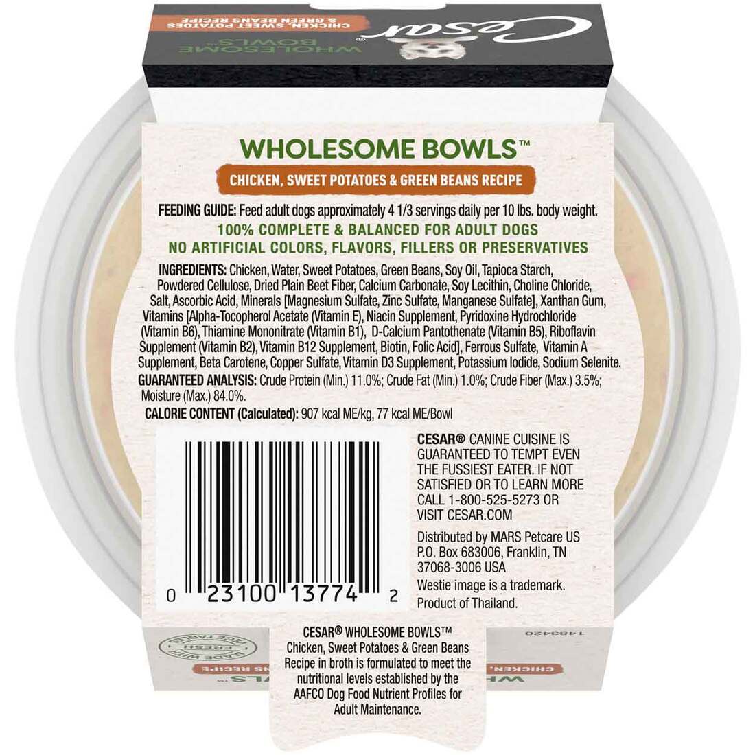 Cesar Wholesome Bowls Chicken, Sweet Potatoes, and Green Beans Wet Dog Food, 3 Ounces