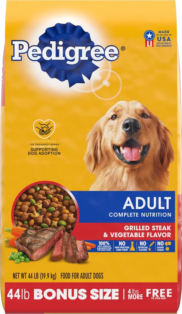 Pedigree Dog Food Complete Nutrition Adult Grilled Steak and Vegetable Dry Dog Food, 44 Pounds